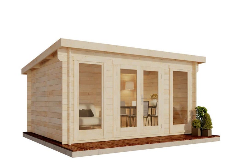 Alpholz Gartenhaus Atrium-F Gartenhaus aus Holz, Holzhaus mit 40 mm Wandstärke, Blockbohlenhaus mit Montagematerial, Naturbelassen 4,2x3,2m