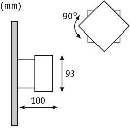 Technische Zeichnung mit Maßangaben in Millimeter für eine Montage mit 90 Grad Winkel.