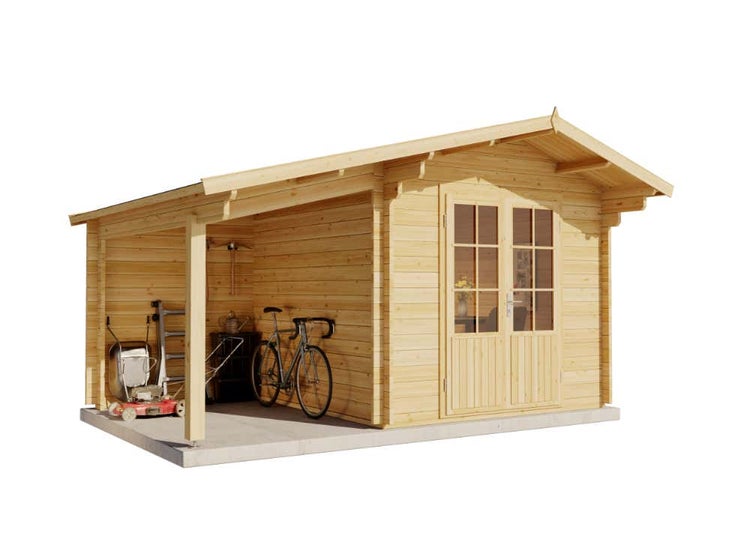 Alpholz Gartenhaus Anna-44 ISO mit Seitendach Gartenhaus aus Holz in natur, Holzhaus mit 44 mm Wandstärke inklusive Schleppdach, Blockbohlenhaus mit Montagematerial imprägniert 4,7x3m