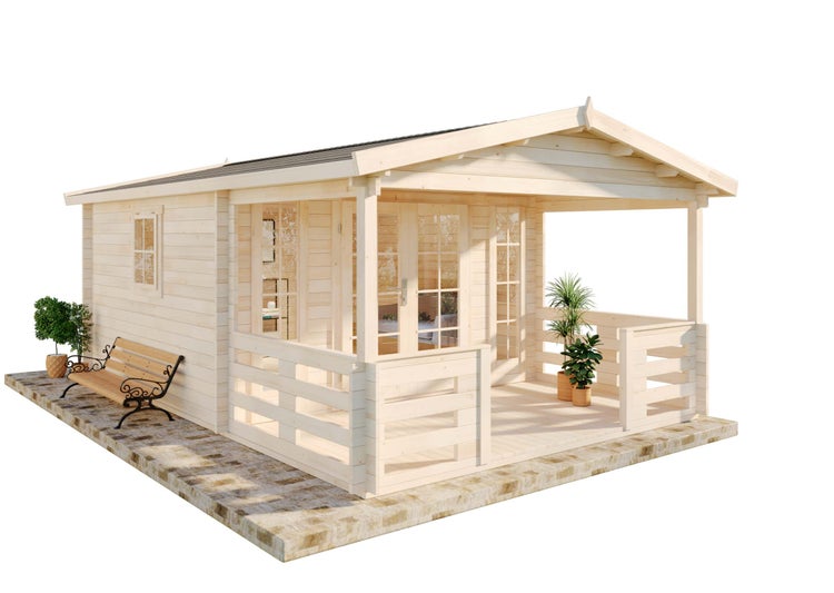 Alpholz Gartenhaus Lappland-40 A aus Holz in braun Holzhaus Wandstärke: 40 mm Inklusive: Terrasse Blockbohlenhaus