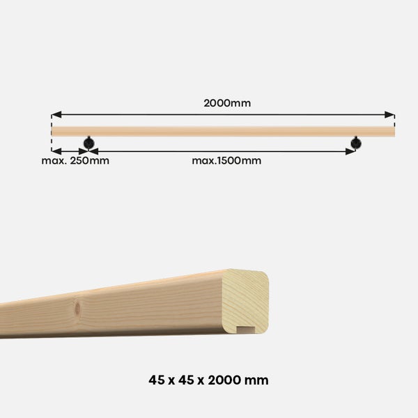 Claro – Wandhandlauf-Set aus Holz + Halterungen zur Befestigung