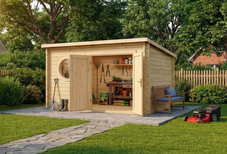 Rundes Fenster in Holzwand