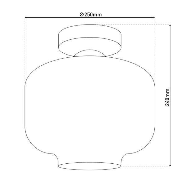 Skizze einer Lampe mit den Maßen Durchmesser 250 mm und Höhe 240 mm