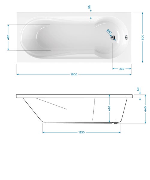 Calmwaters® Rechteck-Badewanne mit Dusche 180x80 cm, Acrylwanne Modern Small 2 mit Duschzone, Badewanne mit Dusche, Körperformbadewanne, Maße: 180 x 80 cm, Rechteckbadewanne Weiß, 02SL3314