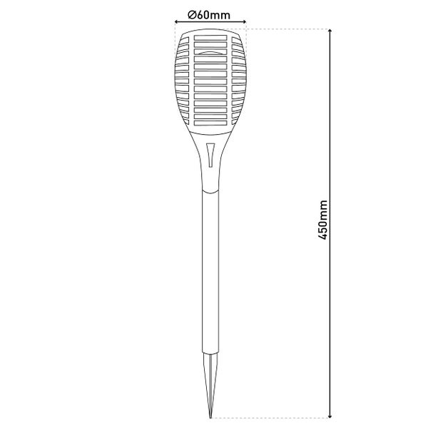 Abmessungen einer Gartenfackel: 60 mm Durchmesser und 450 mm Länge