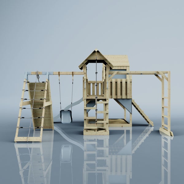 Spielturm mit Rutsche, Schaukel und Kletterwand für den Garten