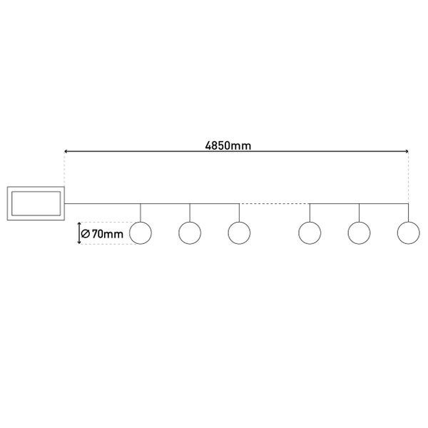 Schematische Darstellung einer Lampe mit den Maßen 4850 mm Länge und 70 mm Durchmesser