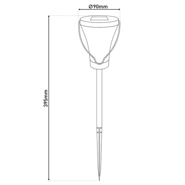 Abbildung einer Gartenleuchte mit Abmessungen: 90 mm Durchmesser und 395 mm Höhe.