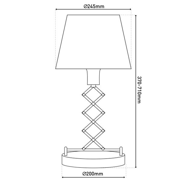 Skizze einer Scherenleuchte mit Maßangaben