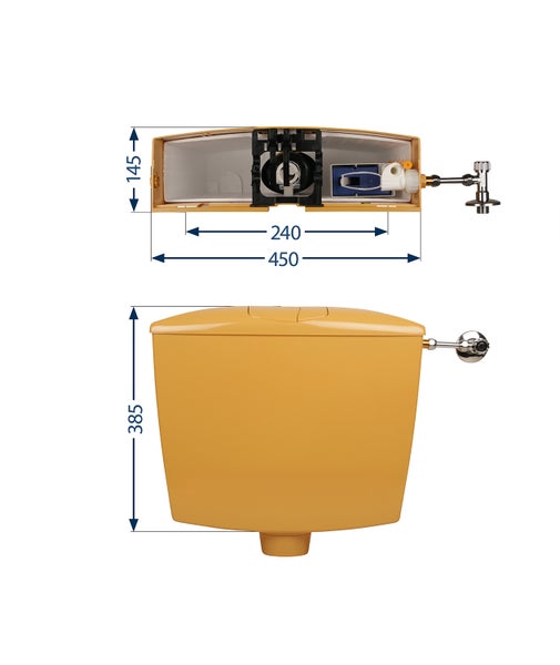 Sanitop-Wingenroth Spülkasten Karat | Tiefspülkasten mit Zwei-Mengen-Technik | 3,5 oder 6 - 9 l | Geräuscharm und vollisoliert | Variabler Anschluss | Curry | 21061 4