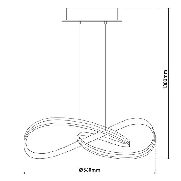 Technische Zeichnung einer Hängeleuchte mit den Maßen 1300 mm Höhe und 560 mm Durchmesser