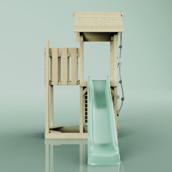 Spielturm mit Rutsche und Kletterseil für den Außenbereich