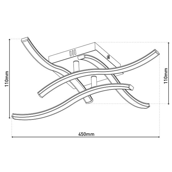 Abbildung der Maße einer LED Deckenleuchte mit einer Breite von 450 Millimeter und einer Höhe von 110 Millimeter.