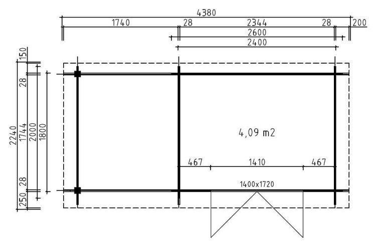 Alpholz Gartenhaus Korfu mit Schleppdach Gartenhaus aus Holz in natur, Holzhaus mit 28 mm Wandstärke inklusive Schleppdach, Blockbohlenhaus mit Montagematerial imprägniert 4,4x2,3m