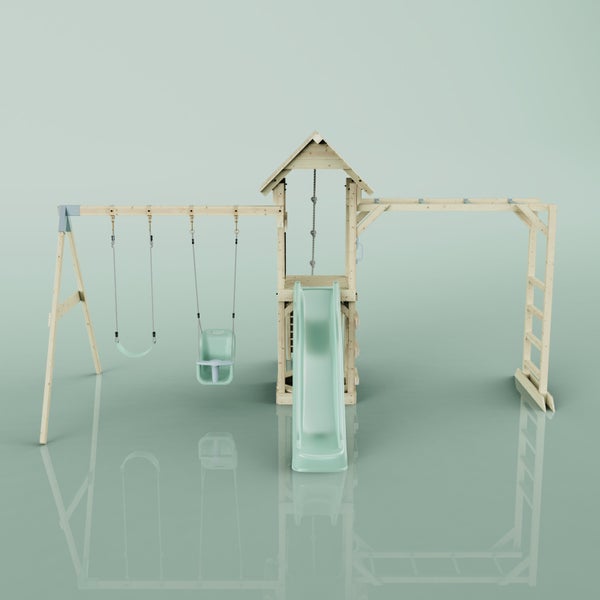 OutdoorToys Spielturm Örebro aus Holz in Grün Babyschaukel
