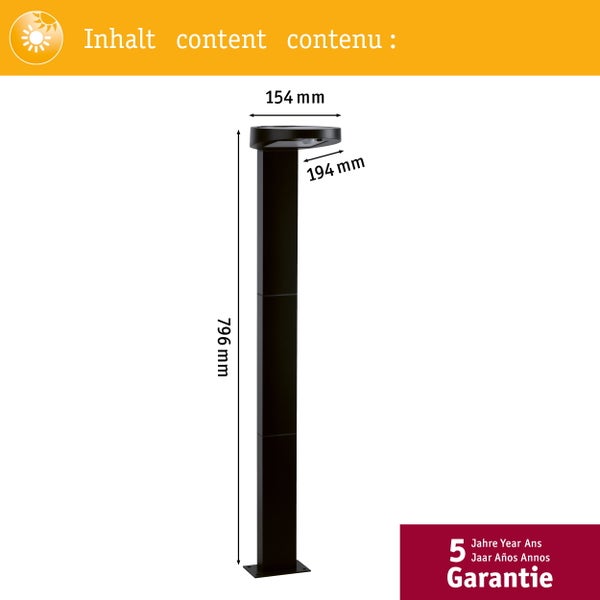 Solar LED Pollerleuchte Ryse Bewegungsmelder IP44 3000K 30lm Anthrazit