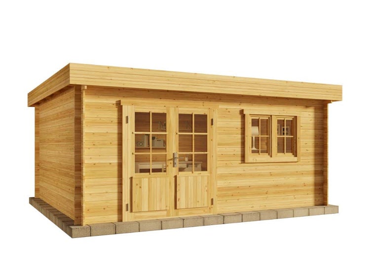 Alpholz Gartenhaus Spree-28 B Gartenhaus aus Holz in Pinie, Holzhaus mit 28 mm Wandstärke, Blockbohlenhaus mit Montagematerial imprägniert 5x4m