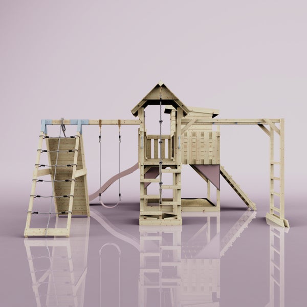 Spielturm aus Holz mit Rutsche, Schaukel und Kletterwand