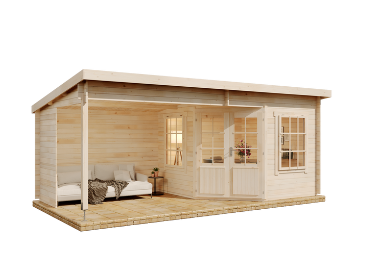 Alpholz Gartenhaus Carl-28 aus Massiv Holz, Gerätehaus mit 28 mm Wandstärke, Garten Holzhaus inklusive Montagematerial, Geräteschuppen 598 x 300 cm, Pultdach