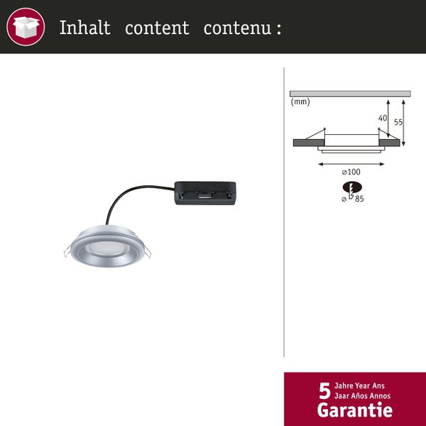 LED Einbauleuchte mit Anschlussbox und Maßskizze inklusive fünf Jahre Garantie