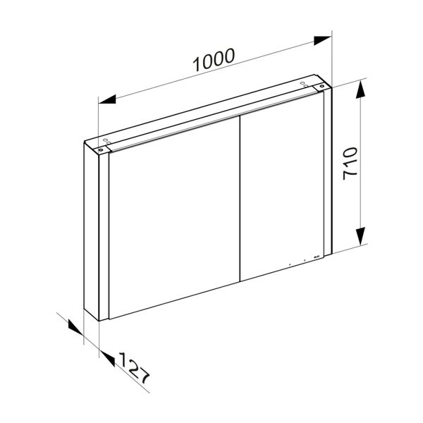 KEUCO Royal Mia Aufputz-LED-Spiegelschrank 100cm, 2 Türen, Spiegelheizung, asymmetrisch, Seiten verspiegelt