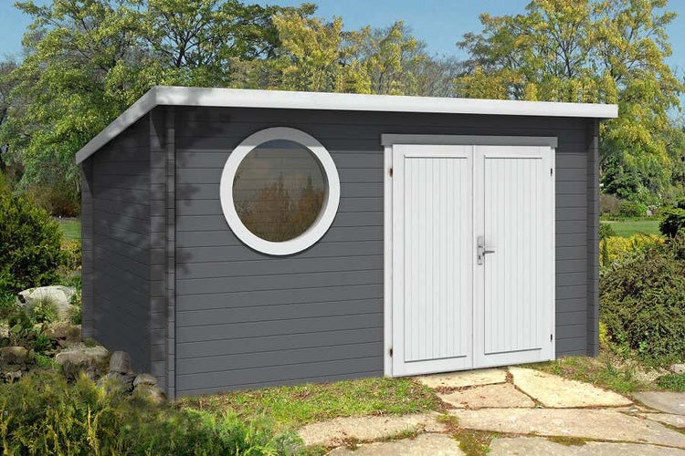 Alpholz Gartenhaus Maria-Rondo B aus Massiv-holz, Gerätehaus mit 44 mm Wandstärke, Garten Holzhaus mit Imprägnierung (pinie), Geräteschuppen Größe: 400 x 300 cm, Pultdach