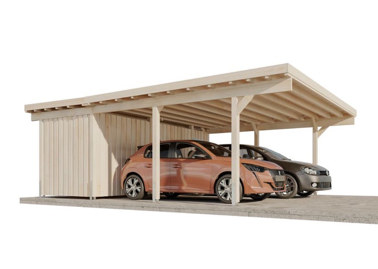 Alpholz Doppelcarport Göteborg Carport aus Holz, Unterstand Überdachung, Naturbelassen 6x7,3m