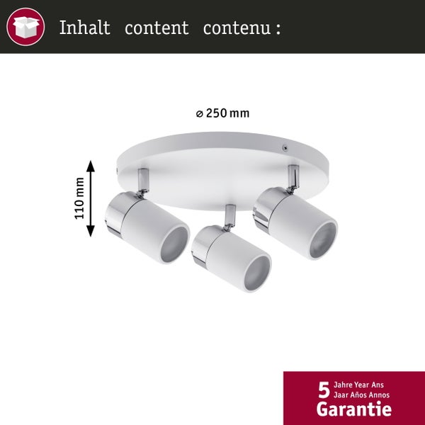 Runde LED Deckenleuchte mit 15 Watt Leistung, Schutzart IP44, Durchmesser 320 Millimeter und 5 Jahren Garantie.