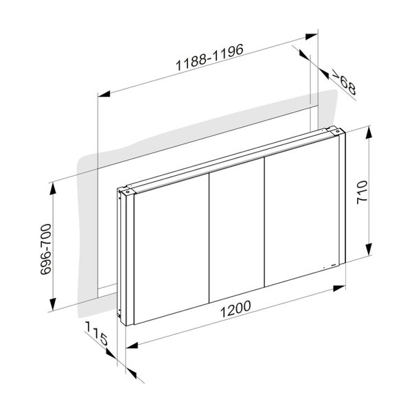 KEUCO Royal Mia Unterputz-LED-Spiegelschrank 120cm, 3 Türen, Seiten schwarz