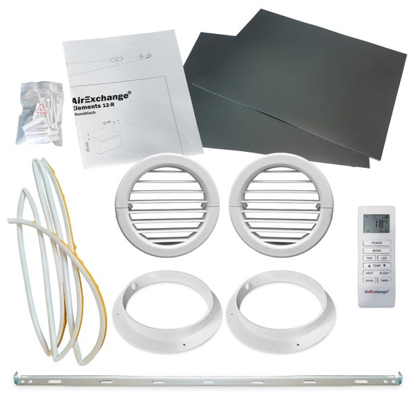 „AirExchange“ - Monoblock-Klimaanlage-Wärmepumpe-INVERTER, 4-in-1 Klimaanlage ohne Außengerät, Heizen, Kühlen, Entfeuchten, Reinigen, 12.000 BTU, bis 80 m², R290 - Elements 12-R Monoblock - WEISS