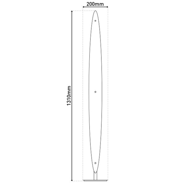 Abmessungen einer Stehleuchte: 1310 mm Höhe und 200 mm Breite.