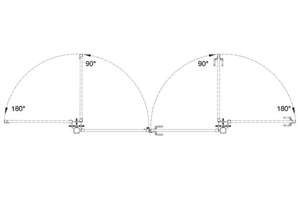 Diagramm der Schwenkbereiche von Montagewinkeln mit 90 und 180 Grad