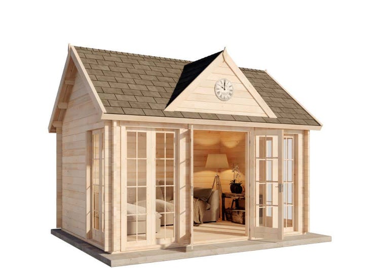 Alpholz Gartenhaus CLOCKHOUSE® 44 Modern ISO Gartenhaus aus Holz Holzhaus mit 44 mm Wandstärke, Blockbohlenhaus mit Montagematerial imprägniert 4,2x3,2m