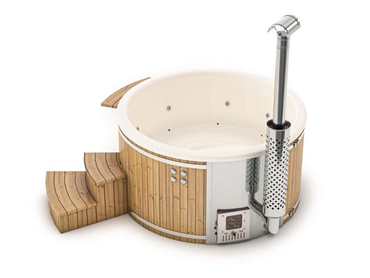 FinnTherm Badefass Stockholm Spa Edition aus Holz mit Montagematerial 2x2m