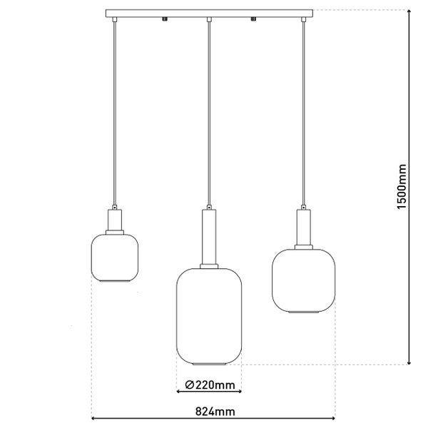 Hängelampe mit drei rauchfarbenen Glasschirmen