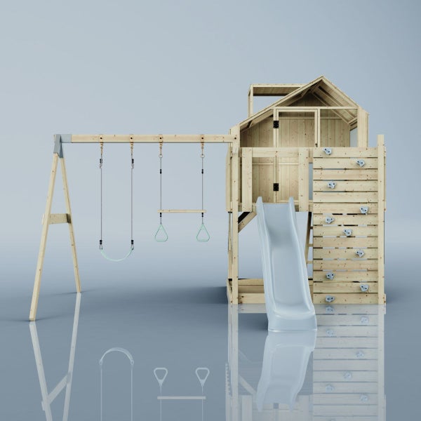 OutdoorToys Spielturm Lasse aus Holz in Blau Trapezstange