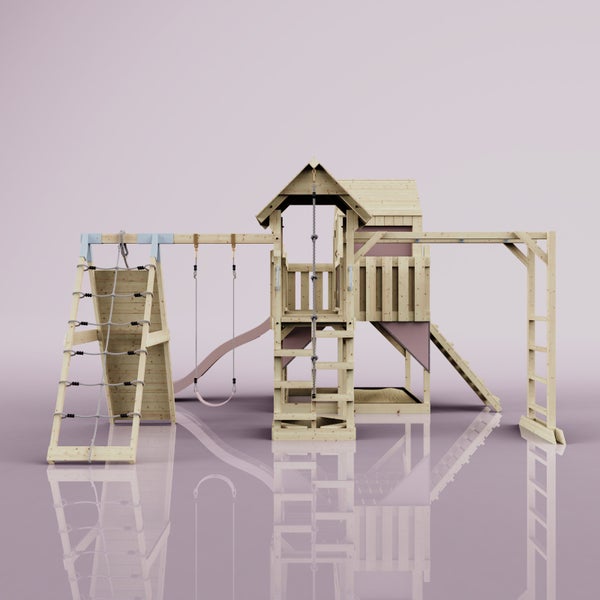 Spielturm aus Holz mit Rutsche, Schaukel und Kletterwand