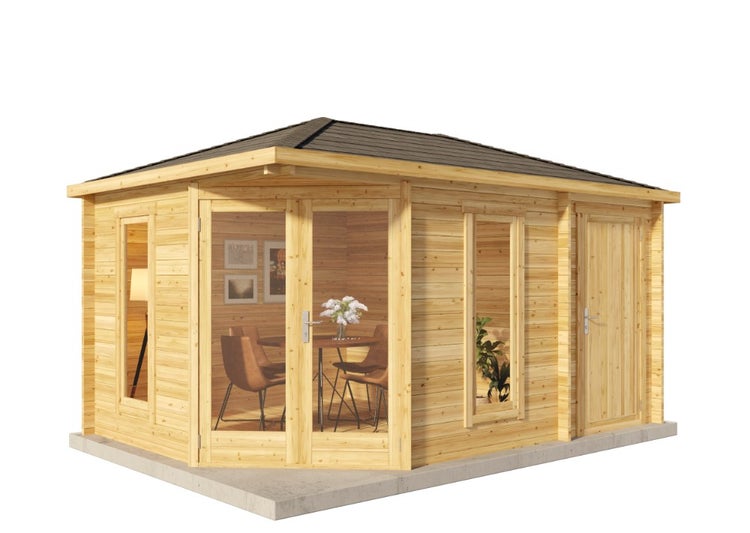 Gartenhaus aus Holz mit Fenstern und Türen