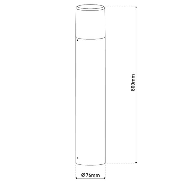 Abbildung einer Pollerleuchte mit den Maßen 800 mm Höhe und 76 mm Durchmesser.