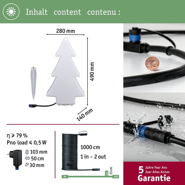 Paulmann Verlängerungskabel für Teichbeleuchtung 1000 Zentimeter, IP68 wasserdicht für dauerhaftes Untertauchen, geeignet für Poolwasser.