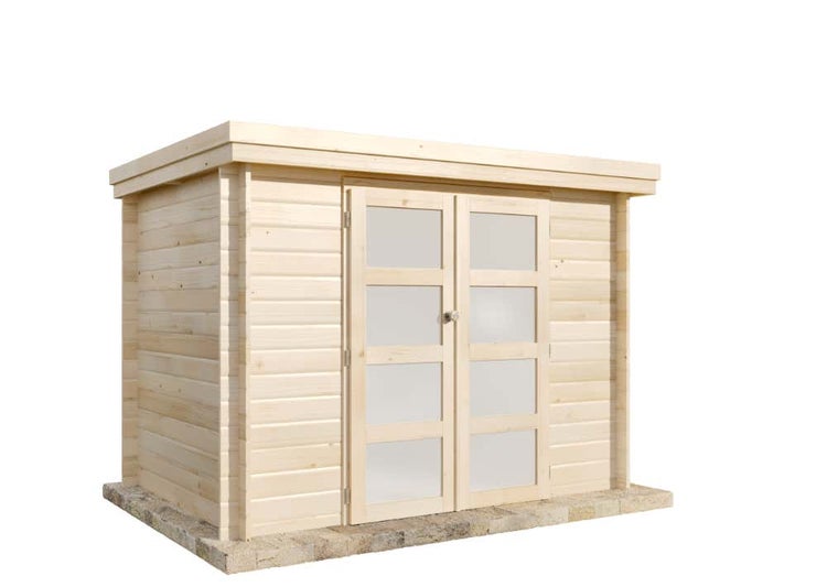 Alpholz Gerätehaus Oregon Gartenhaus aus Holz, Holzhaus mit 28 mm Wandstärke, Blockbohlenhaus mit Montagematerial, Naturbelassen 3x2,3m