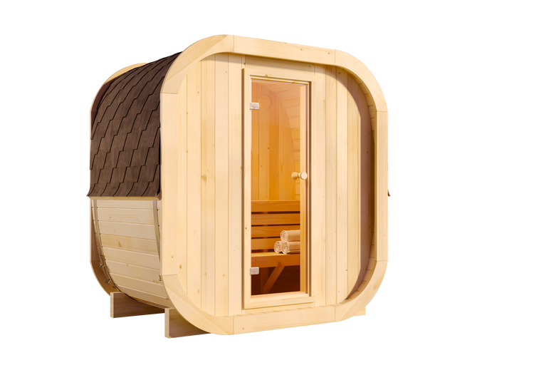 Ein Handwerker mit Schutzbrille nutzt eine kabellose Bosch Handkreissäge zum Schneiden einer Holzplatte auf einer hellen Baustelle mit Holzbalken.