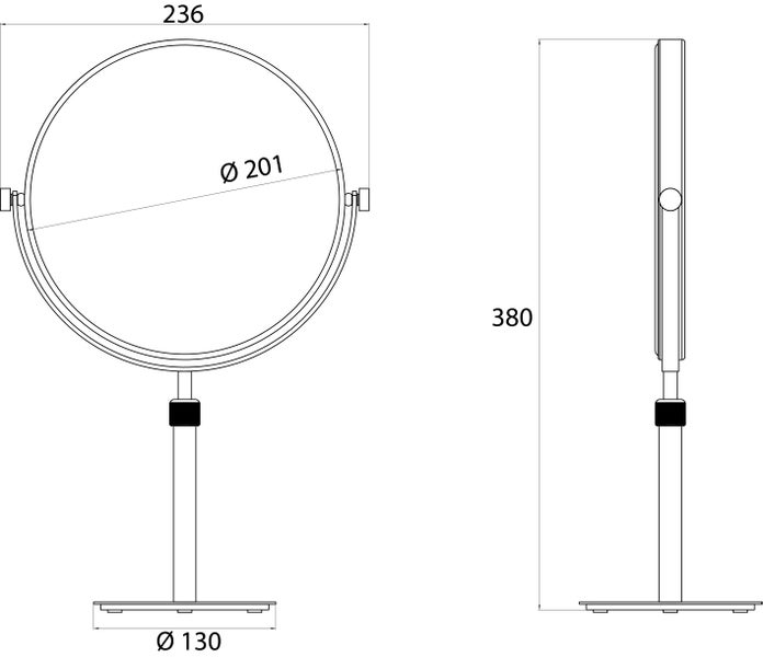 Calmwaters Rasierspiegel/Kosmetikspiegel Standspiegel, 5/1-fach Vergrößerung, chrom, rund, zweiseitig, höhenverstellbar, Kristallglas, Metall, Ø 201 mm, 80BS6252