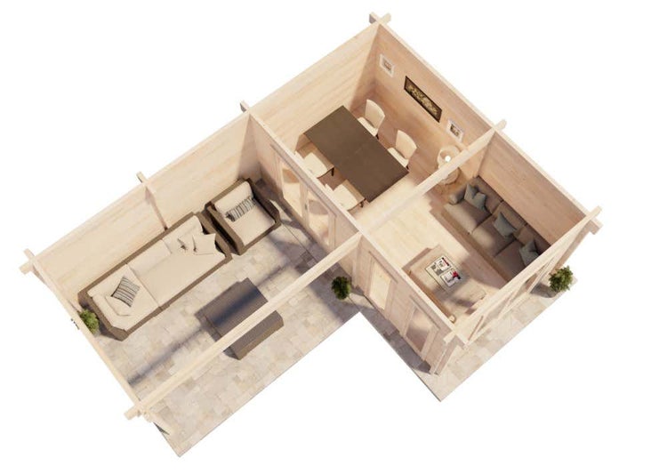 Alpholz Flachdach Gartenhaus Quinta ISO Gartenhaus aus Holz, Holzhaus mit 44 mm Wandstärke inklusive Schleppdach, Blockbohlenhaus mit Montagematerial, Naturbelassen 7x5m