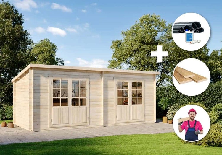 Alpholz Premium Gartenhaus-Set Maria Twin 598x250cm inkl. Boden, Dach & Aufbauservice