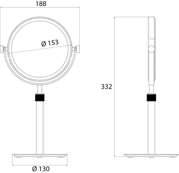 Calmwaters Rasierspiegel/Kosmetikspiegel Standspiegel, 3/1-fach Vergrößerung, chrom, rund, zweiseitig, höhenverstellbar, 360° drehbar, Kristallglas, Metallfuß, 80BS6247