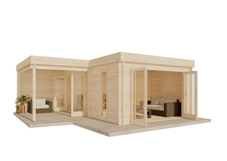 Alpholz Gartenhaus Sunbeam ISO aus Holz Holzhaus Wandstärke: 40 mm Inklusive: Terrasse,Schleppdach Blockbohlenhaus