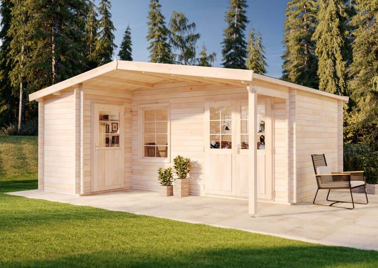 Alpholz Gartenhaus Nordkapp-40 B Gartenhaus aus Holz in natur, Holzhaus mit 40 mm Wandstärke, Blockbohlenhaus mit Montagematerial imprägniert