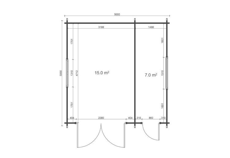 Alpholz Holzgarage-44 5x5 Garage aus Holz in natur, Unterstellplatz mit 44 mm Wandstärke inklusive Geräteraum Fertiggarage imprägniert 5,2x5,2m