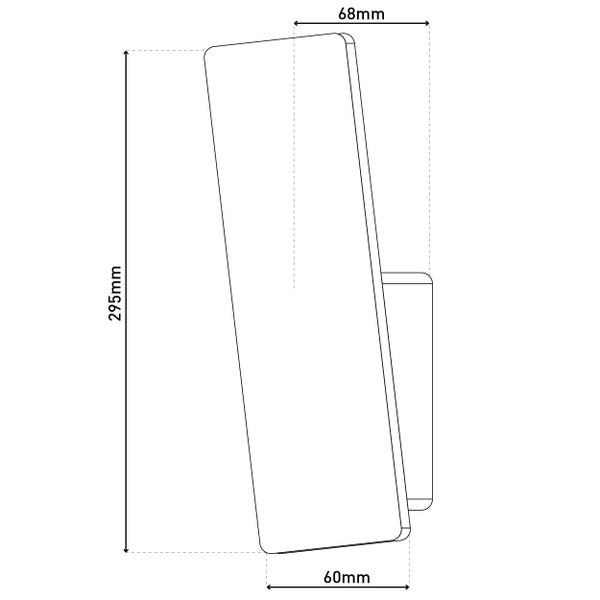 Zeichnung eines Displays mit den Maßen 295 x 68 x 60 mm
